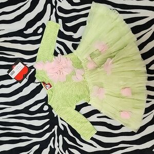 Green and Pink Striped Kids Costume Dress